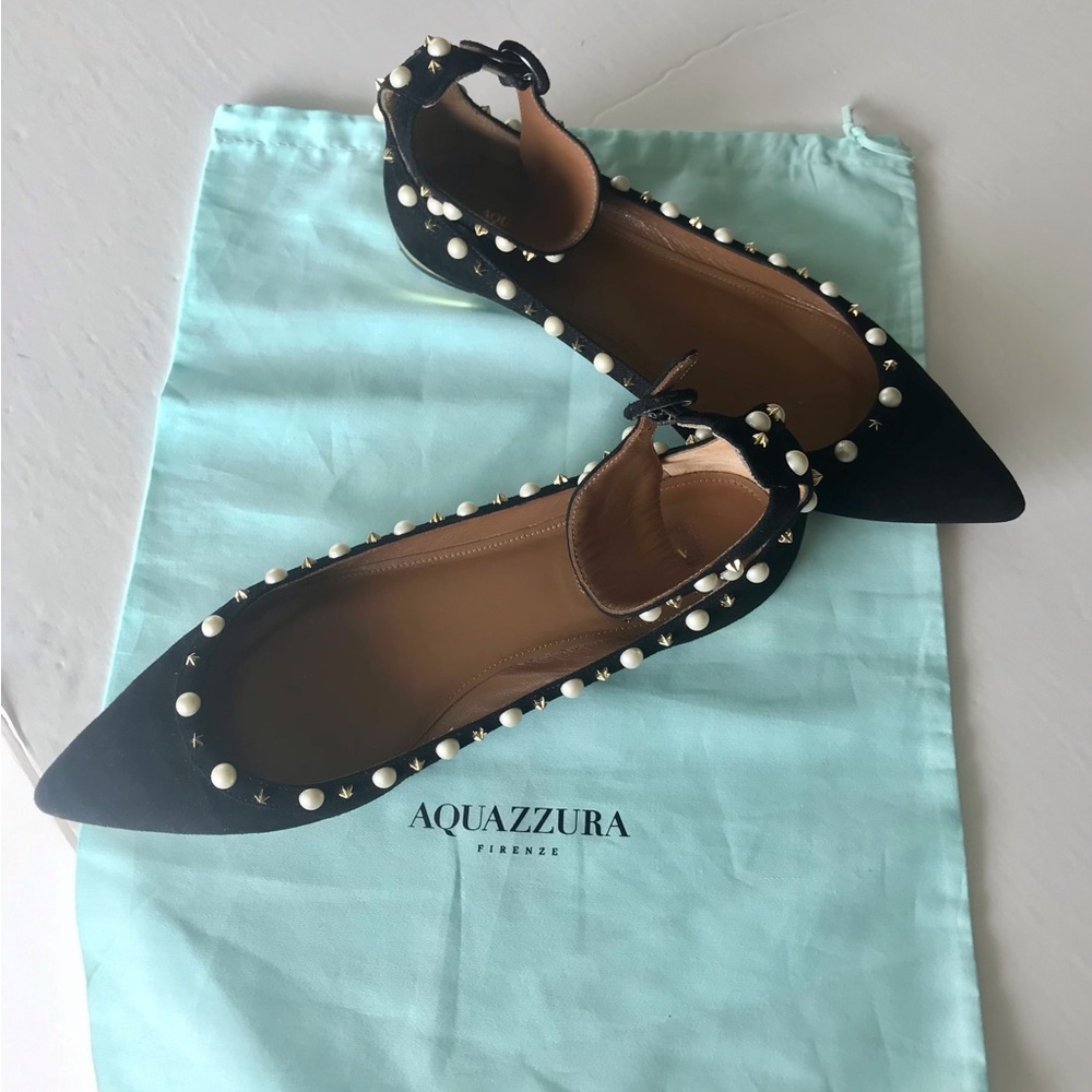 AQUAZZURA, BLACK ,SUEDE FLATS SHOES.